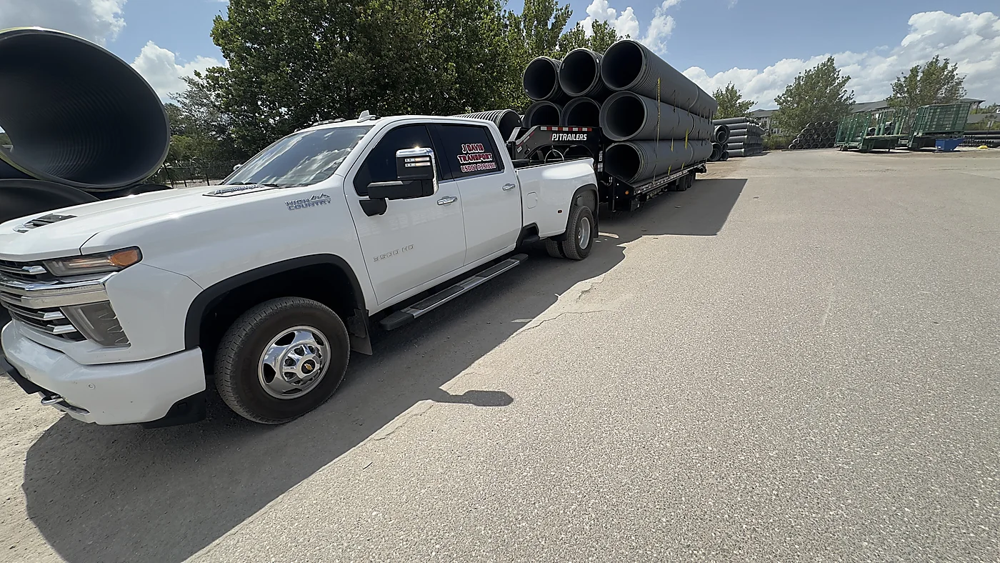 Flatbed trailer with construction materials